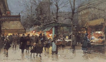 On a Grand Boulevard at Dusk Parisian gouache Eugene Galien Laloue Oil Paintings